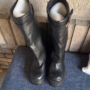 Black Leather Knee-High Boots by Azalea Wang